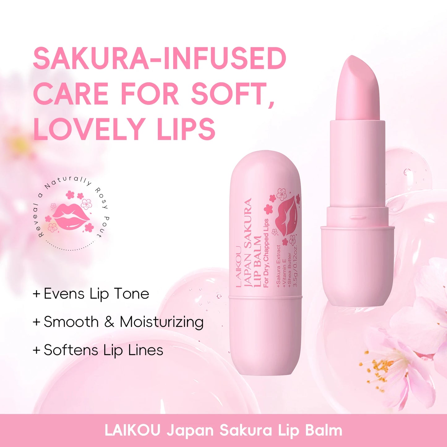 LAIKOU japon Sakura baume à lèvres hydratant repulpant traitement doux radieux soin des lèvres 3.5g