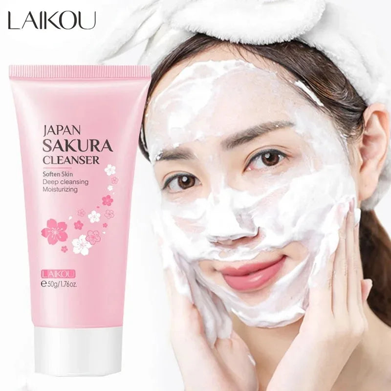 Laikou Sakura Whitening Facial Cleanser Foam Moisturizing Deep Remove Cleansing Acne Milk Oil Control Exfoliating Shrink Pores