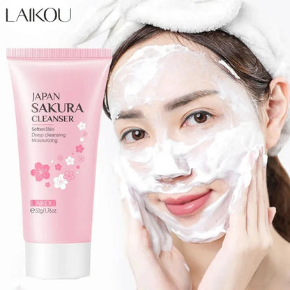 Laikou Sakura Whitening Facial Cleanser Foam Moisturizing Deep Remove Cleansing Acne Milk Oil Control Exfoliating Shrink Pores