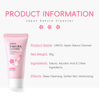 Laikou Sakura Whitening Facial Cleanser Foam Moisturizing Deep Remove Cleansing Acne Milk Oil Control Exfoliating Shrink Pores